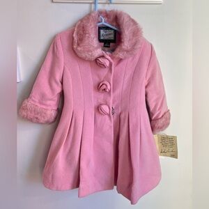 Vintage Rothschild Pink Wool Coat with Faux Fur Trim Size 2T NWT